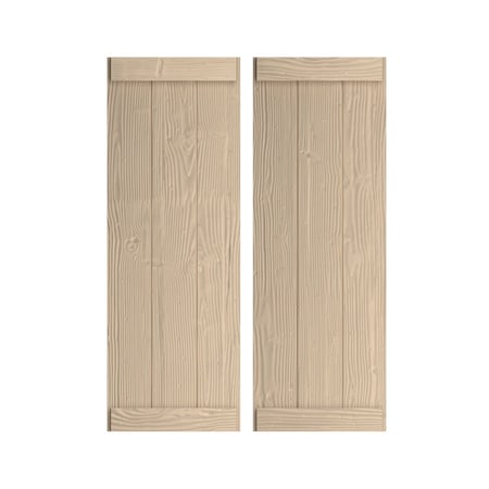 Rustic Three Board Joined Board-n-Batten Sandblasted Faux Wood Shutters W/End Batten, 16 1/2Wx80H